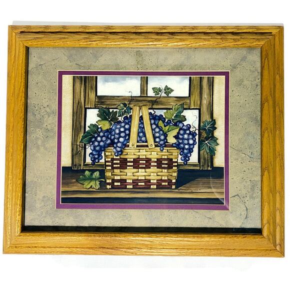 Laurie Korsgaden Country Basket With Grapes Art Print Framed 16.75 x 13.75 - Picture 4 of 5